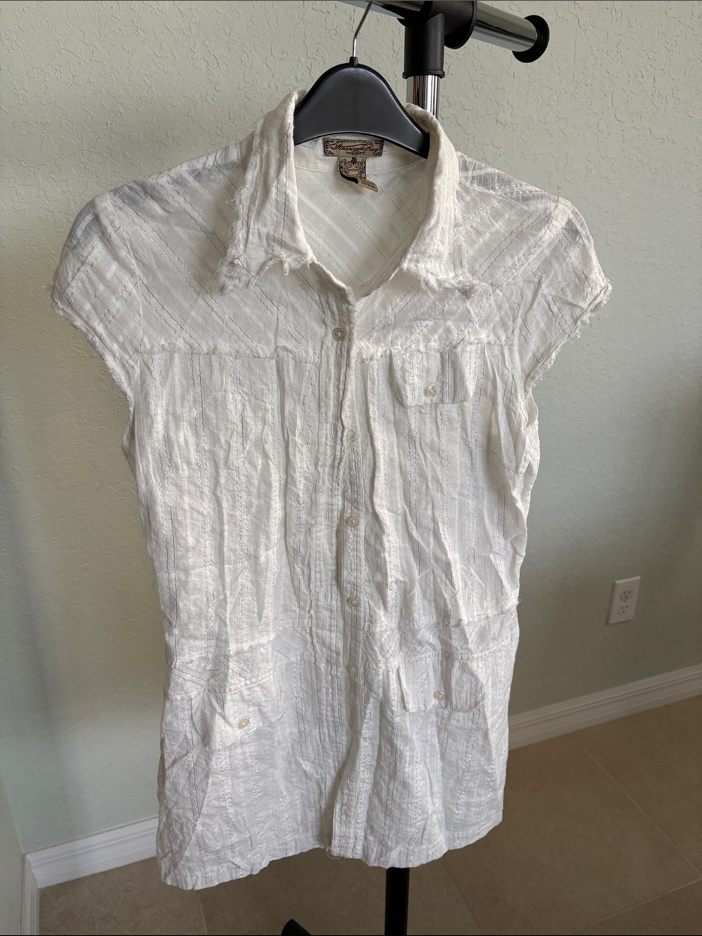 American Rag White Short-Sleeve Button Front Tunic
